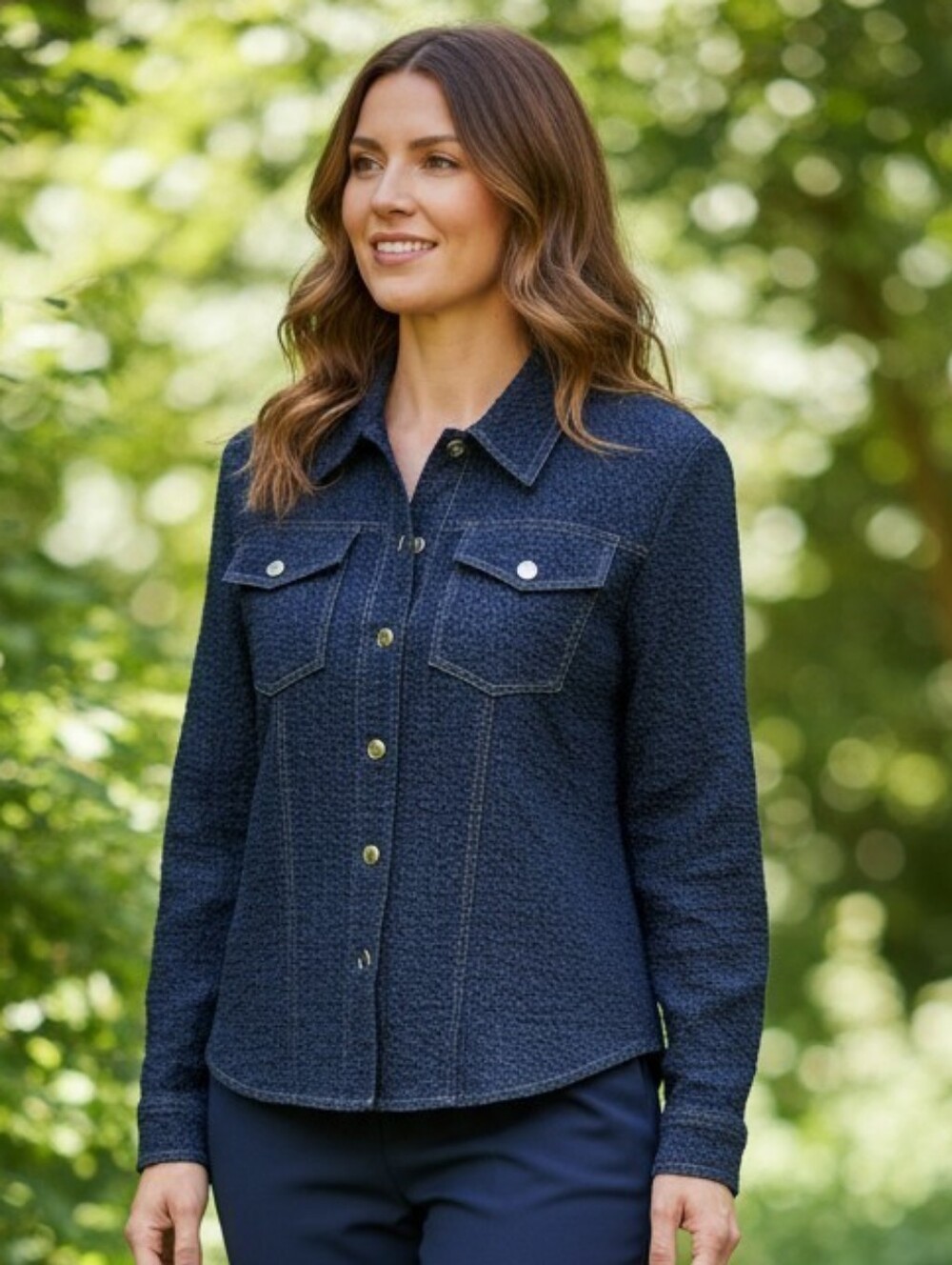 Chico's Travelers 2 Crinkle Lightweight Blue Denim-Look Shirt Jacket Large 12/14